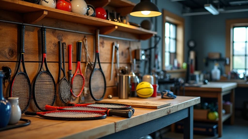 Sports equipment on a GameReady workshop workbench